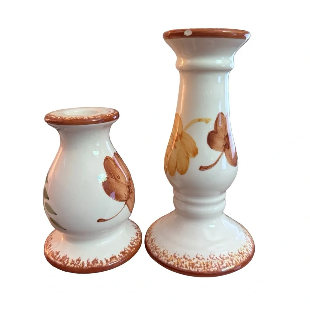 Autumn Leaf Ceramic Candle Holders - Set of Two